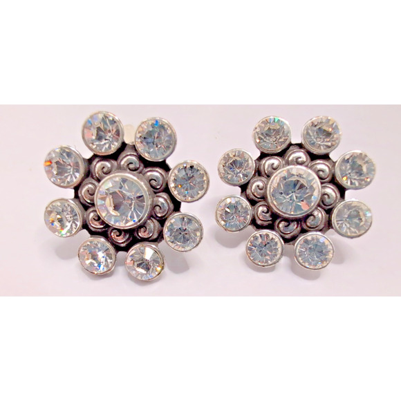 Brighton Vintage Crystal Clip Earrings rubber clip Dazzle nice! sparkly! - Picture 1 of 10